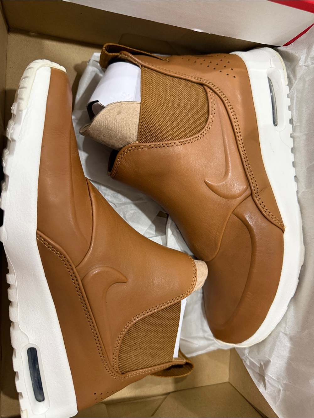 Nike Brown Leather Slip-On Sneakers with White Sole